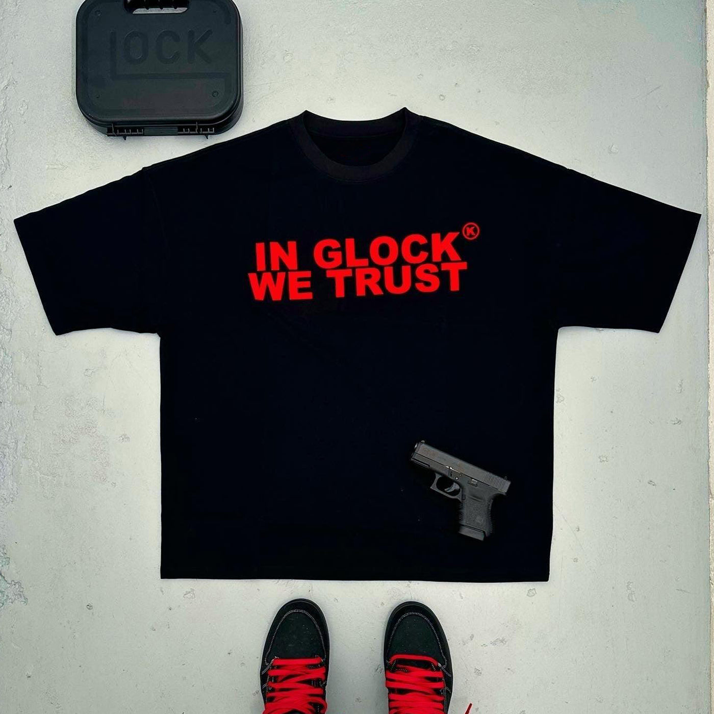 IN GLOCK WE TRUST PRINTED T-SHIRT