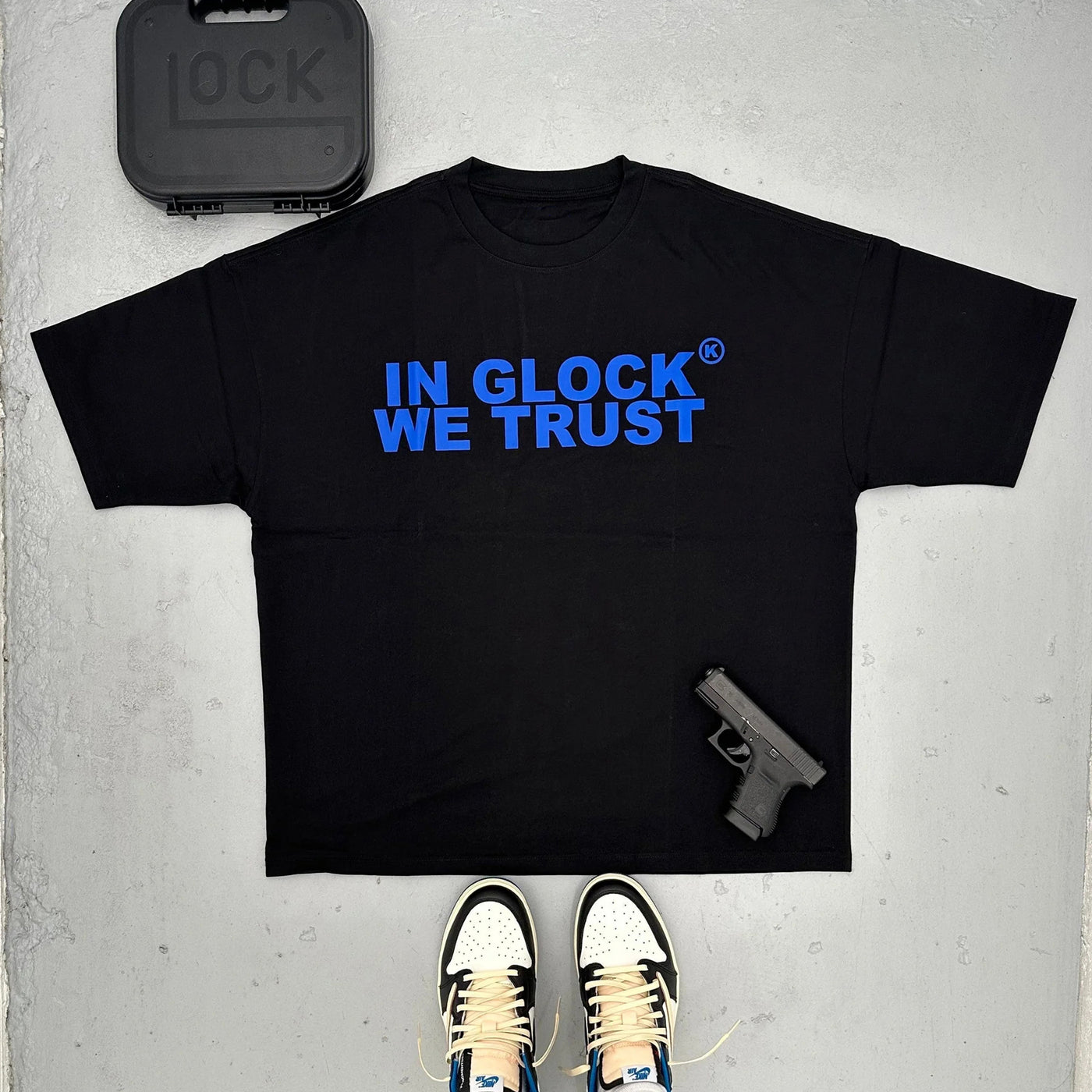 IN GLOCK WE TRUST PRINTED T-SHIRT - Damstreetwear