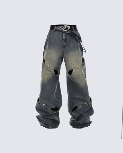 FUTURISTIC CUT-OUT JEANS - Damstreetwear