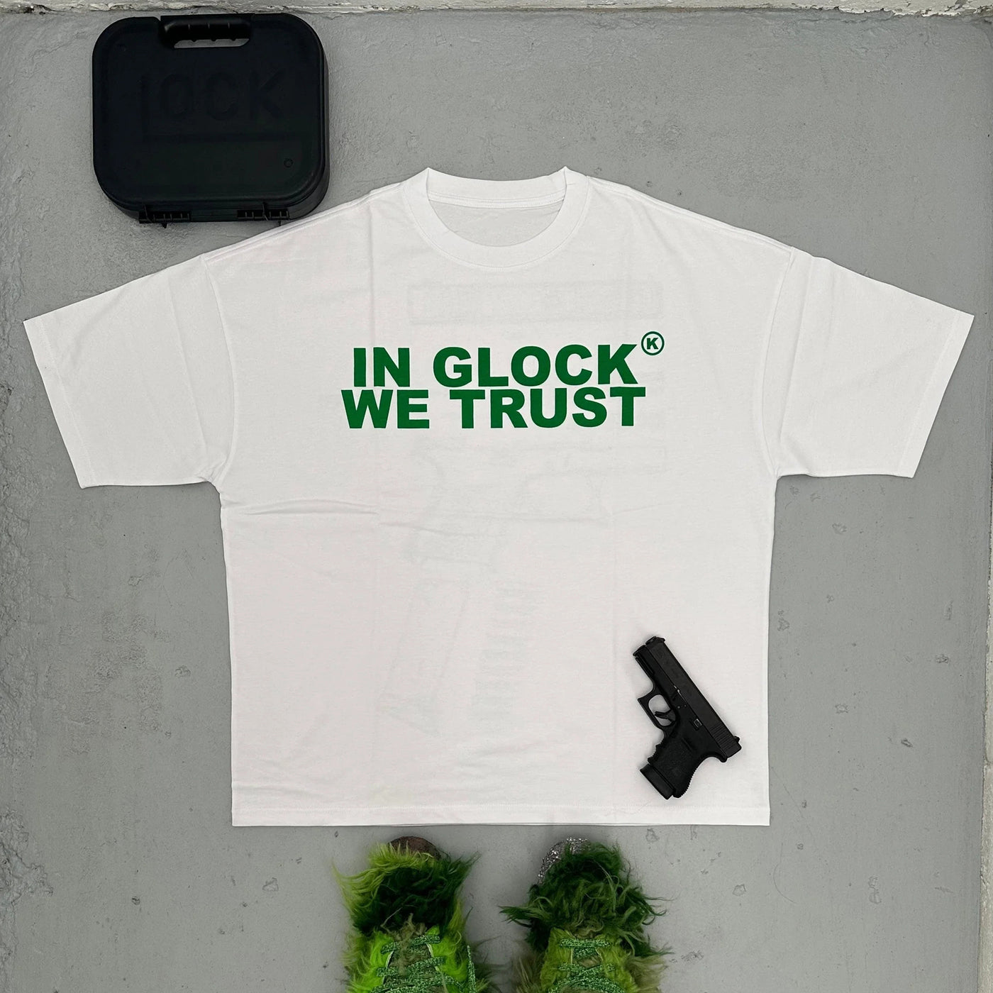 IN GLOCK WE TRUST PRINTED T-SHIRT - Damstreetwear