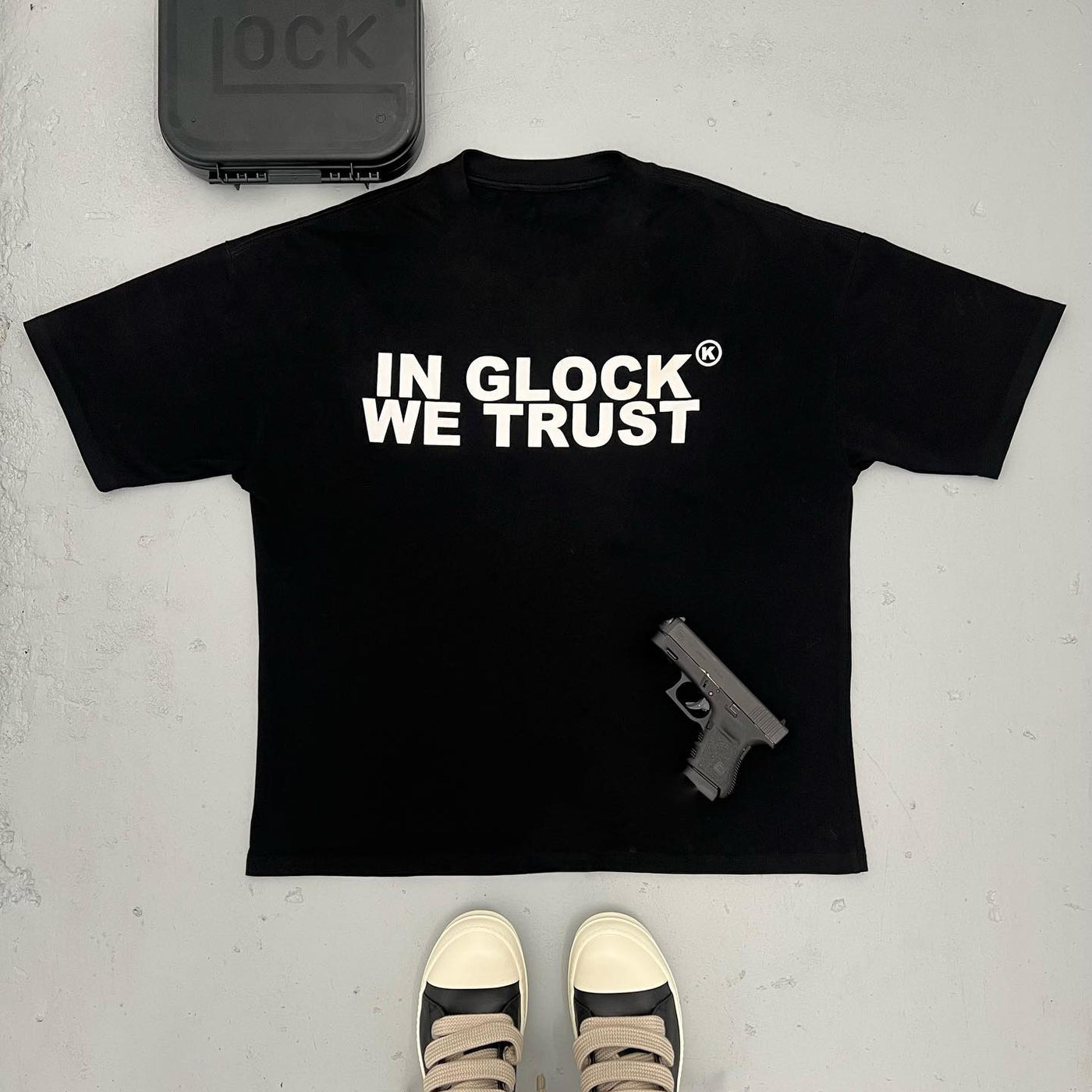 IN GLOCK WE TRUST PRINTED T-SHIRT