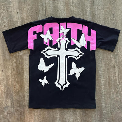 FAITH CROSS PRINT SHORT SLEEVE T-SHIRT