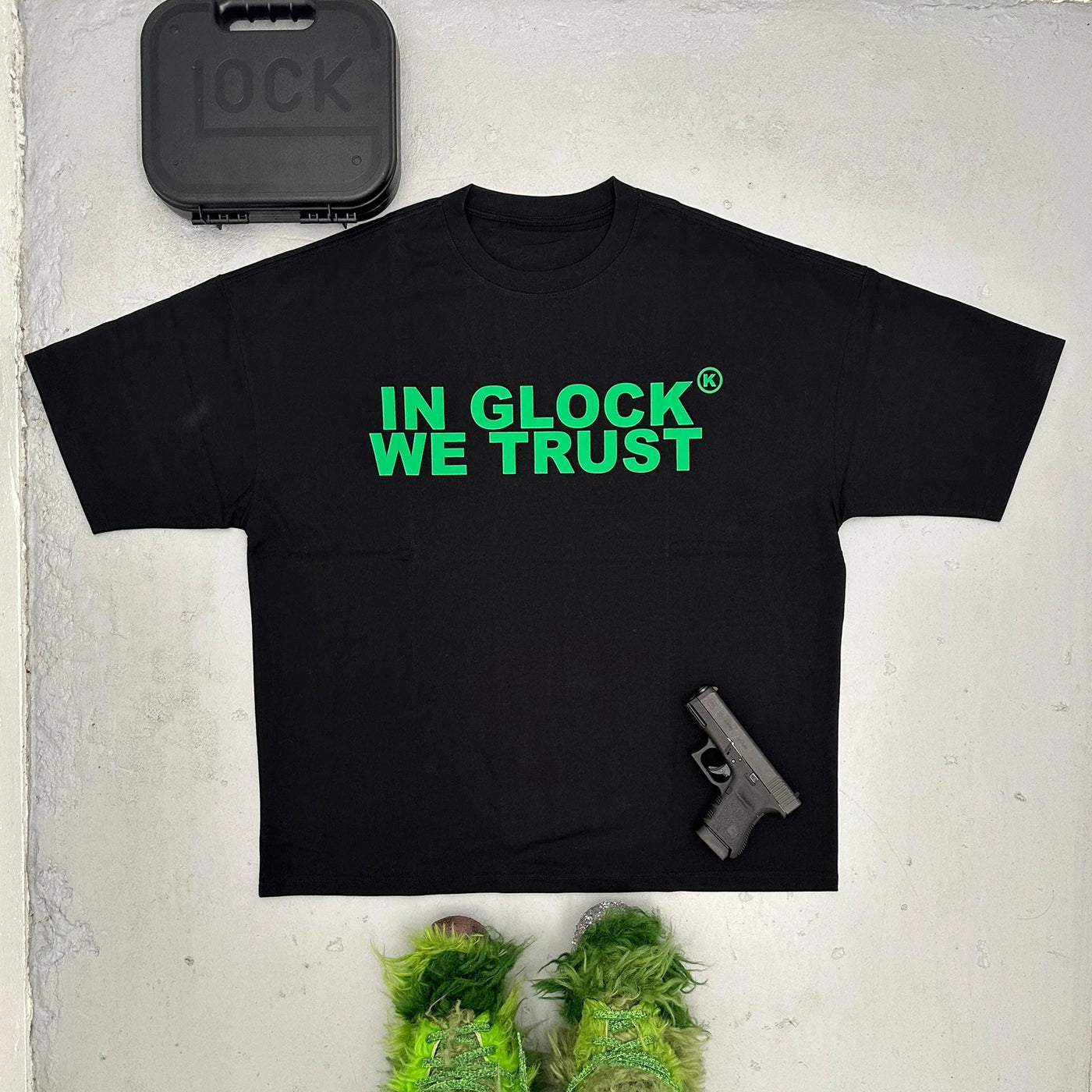 IN GLOCK WE TRUST PRINTED T-SHIRT - Damstreetwear