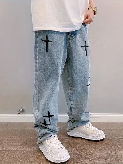 CROSS DISTRESSED STITCH JEANS