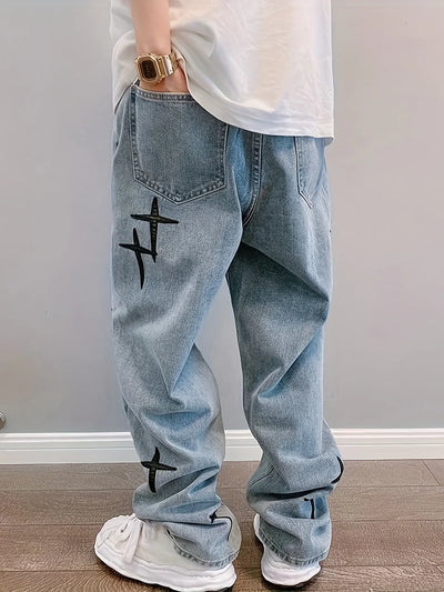 CROSS DISTRESSED STITCH JEANS - Damstreetwear