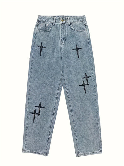 CROSS DISTRESSED STITCH JEANS - Damstreetwear