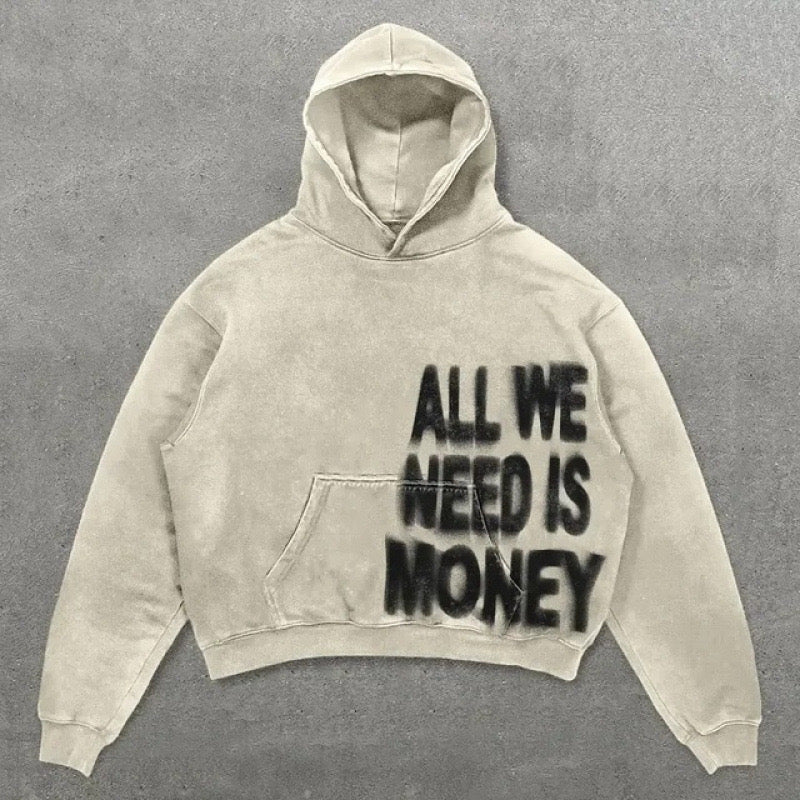 ALL WE NEED IS LOVE PRINT LONG SLEEVE HOODIE - Damstreetwear