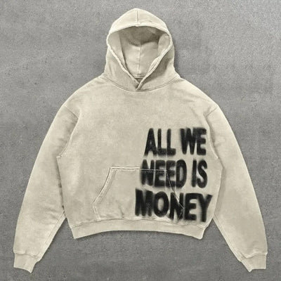 ALL WE NEED IS LOVE PRINT LONG SLEEVE HOODIE