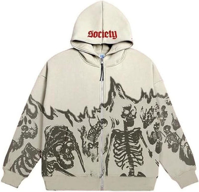 SKELETON ZIP UP HOODIE - Damstreetwear