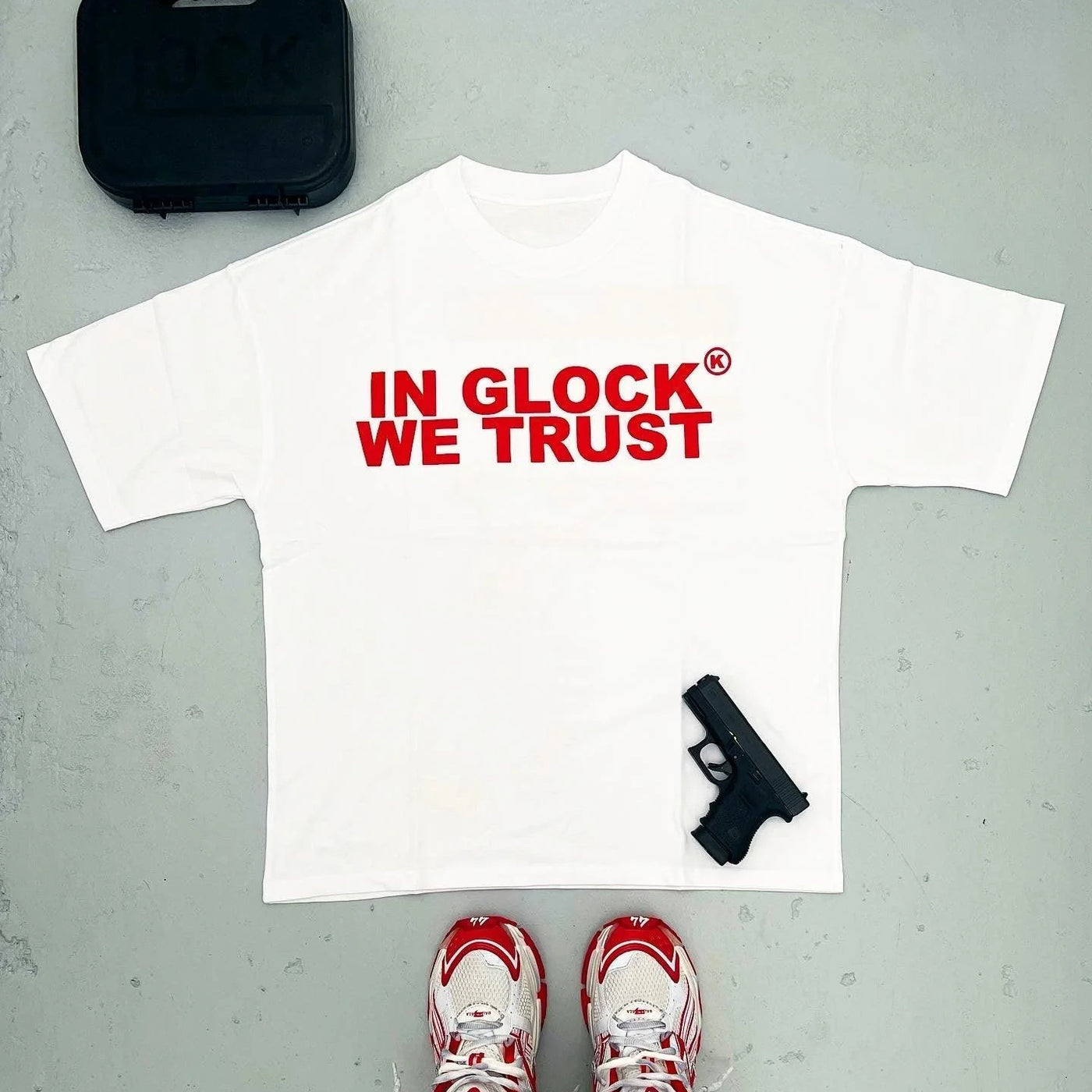 IN GLOCK WE TRUST PRINTED T-SHIRT - Damstreetwear