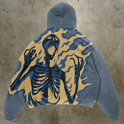 SKULL HELL FIRE PRINT LONG SLEEVE HOODIES