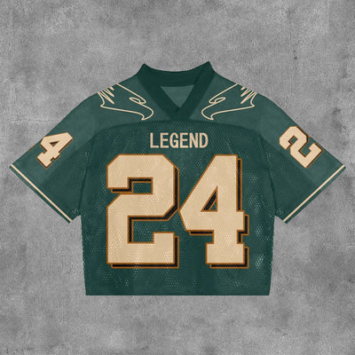 NO. 24 LEGEND MESH PATCHWORK PRINTED V-NECK JERSEY - Damstreetwear